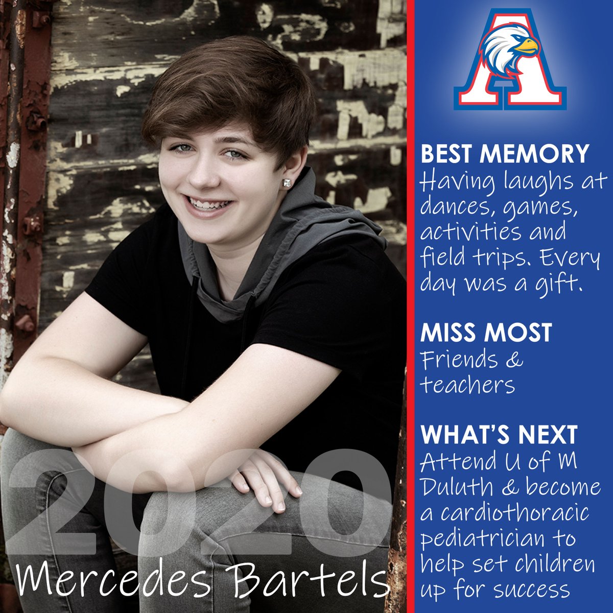 ISD742's tweet photo. Senior Sadie Bartels! #classof2020 #seniorhighlights #IAMApollo #IAM742 @aliciafisch @ApolloEaglesAD @APTiberApollo https://t.co/viMa1Gtn65
