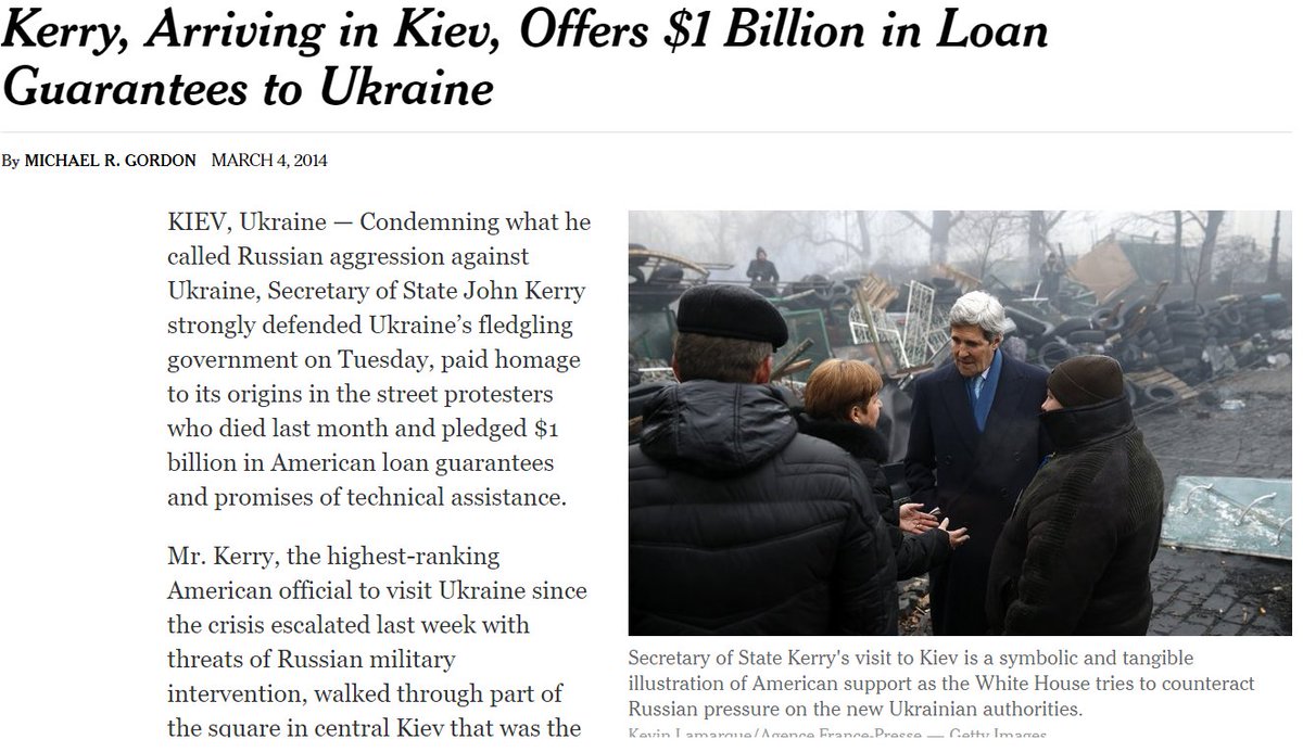 3/ about 3 weeks before Hunter Biden joined Burisma. Kerry had arrived in Ukraine on Mar 4, 2014, less than 2 weeks after US regime change coup in Ukraine. Like Biden later on, Kerry arrived promising $1 billion in aid.