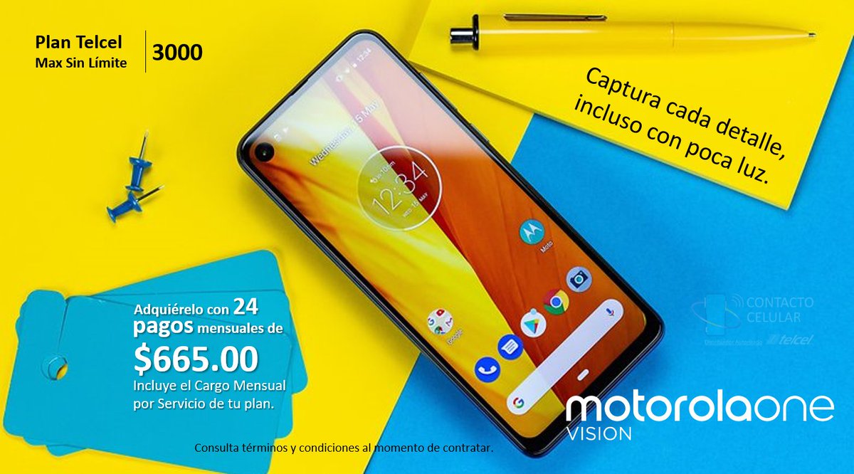 ContactoCelular's tweet photo. En la renovación de tu plan Telcel Max Sin Límite 3000 te dejamos de promoción el Motorola XT1970-2 One Vision con 24 pagos mensuales de $665.00 ya incluyendo la renta de tu plan con el doble de megas durante todo el plazo contratado.

https://t.co/3TUBDFfgB8 https://t.co/s9q5b4oy1l