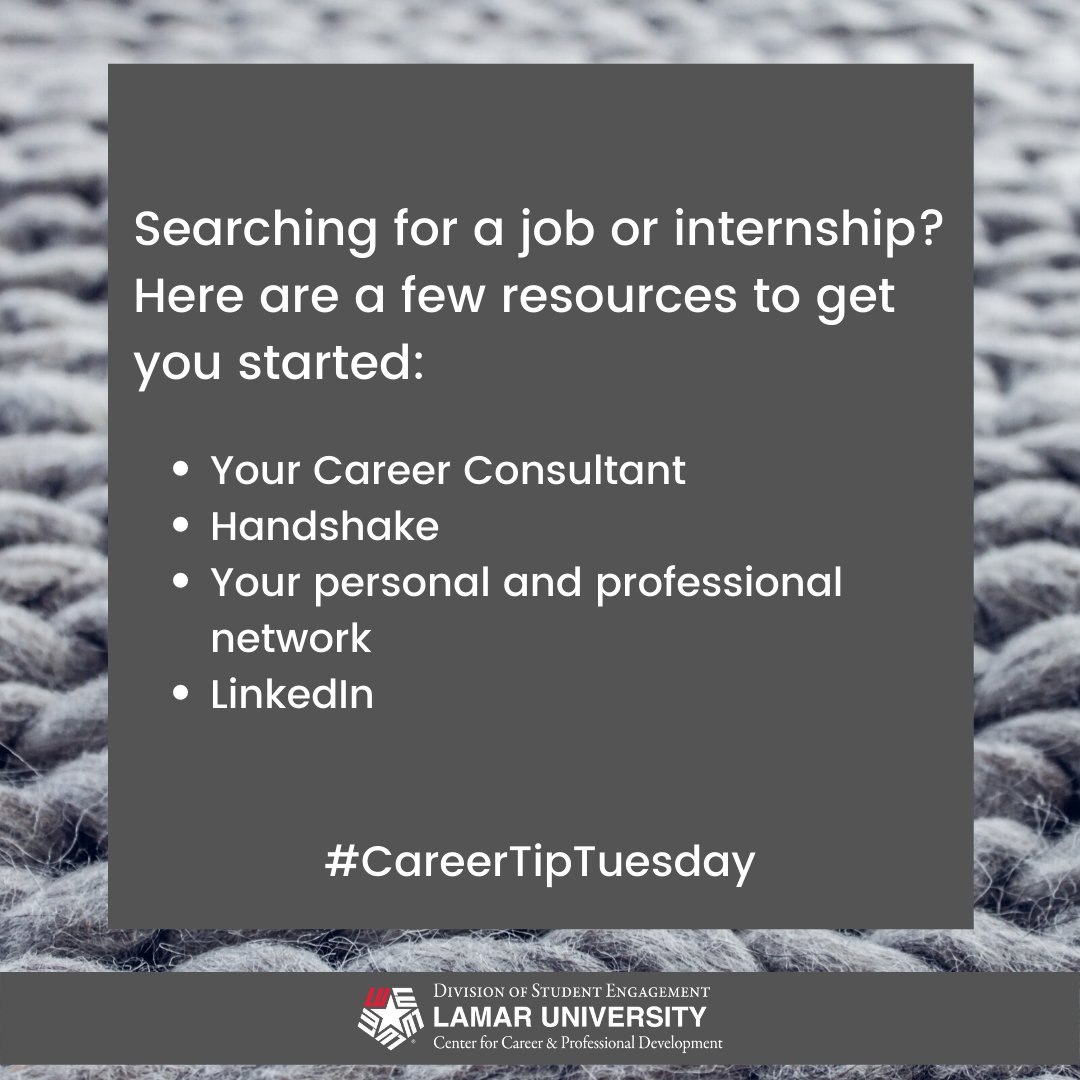 LamarUnivCPD's tweet image. #careertiptuesday #jobsearch #internshipsearch #resources #careerconsultant #useyournetwork #handshake #linkedin