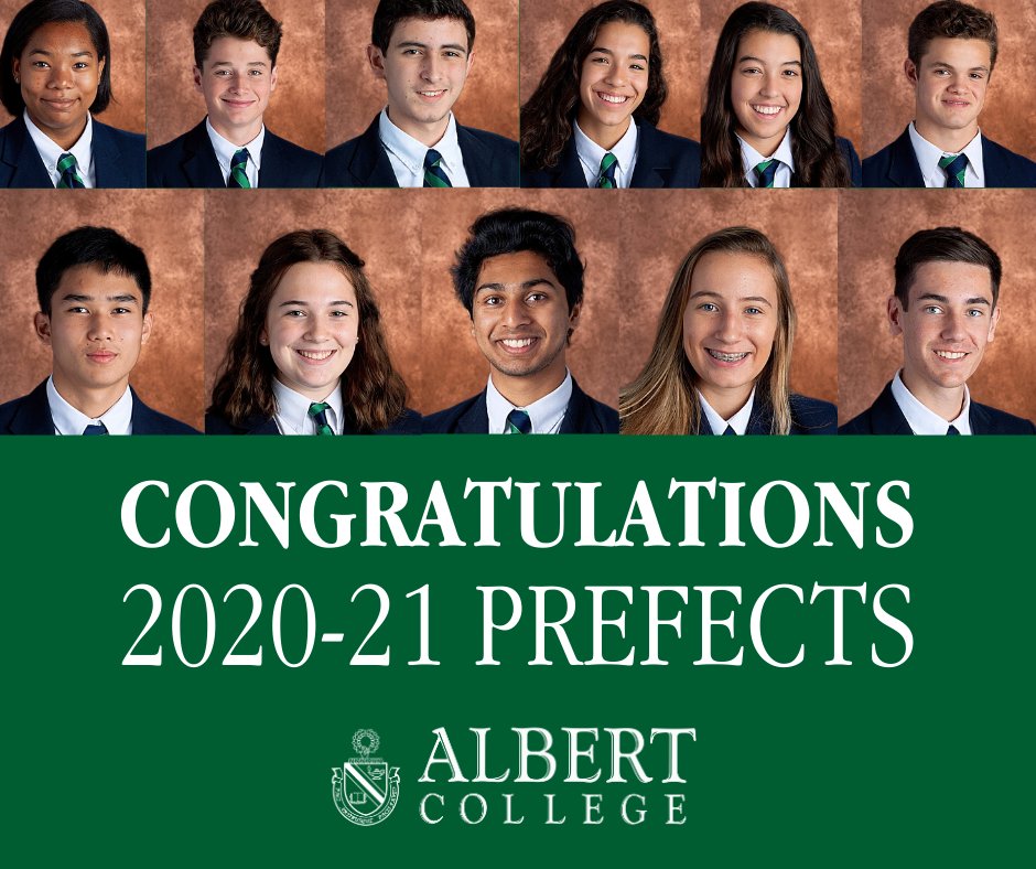 AlbertCollege's tweet photo. Congratulations to the new 2020-21 Albert College Prefects! The new prefects were announce in Chapel this morning and we are all so excited for this team of brilliant minds. Read about each prefect and their new role at https://t.co/tJl2gcrCDw. #TheACDifference https://t.co/OzIlTmqkXy