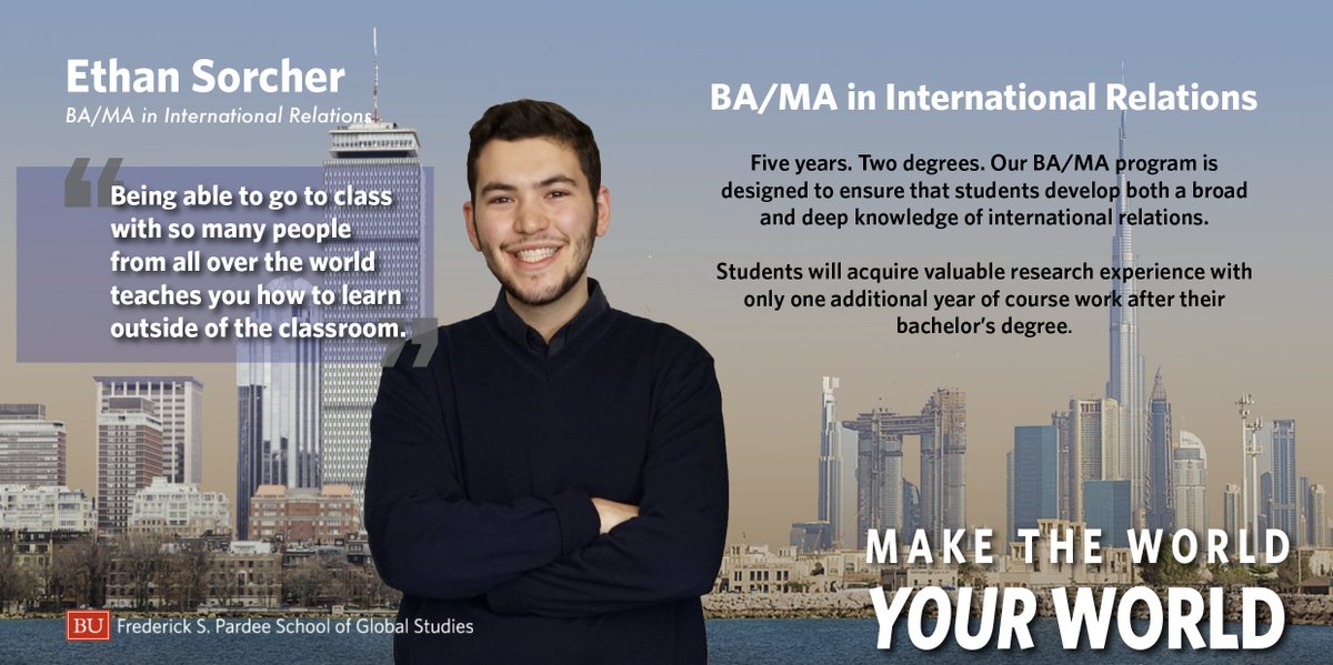 BUPardeeSchool's tweet photo. #DegreeSpotlight Want to make the world a better place? We do too! The Pardee School allows you to “Make the World Your World” with our rigorous five-year dual degree BA/MA program to help you get where you want to be faster! Join us: https://t.co/Qrff2UWgzd https://t.co/RvKfqxWSkg