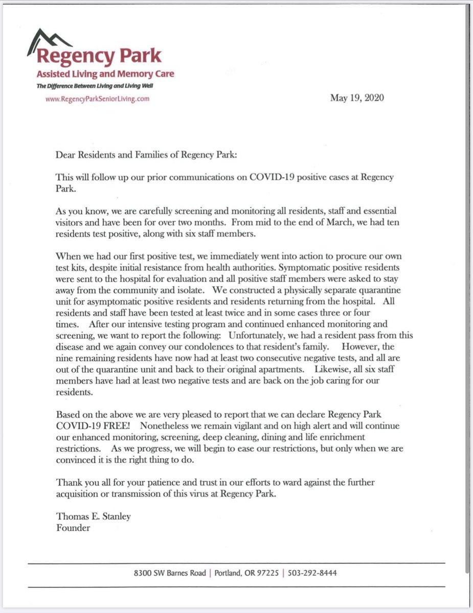 RegencySenior's tweet photo. A note from our founder, Tom Stanley. #seniorliving #inthistogether https://t.co/dr1Vh2tM7C