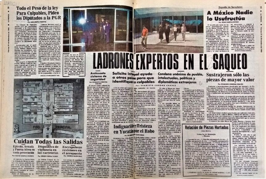 The theft was a scandal that shook the country. Due to the strong relationship between the precolonial past and the nationalist idea of Mexico, it was seen as a blow to the nation. The authorities send out international notices and mobilised thoroughly to retrieve the pieces.2/