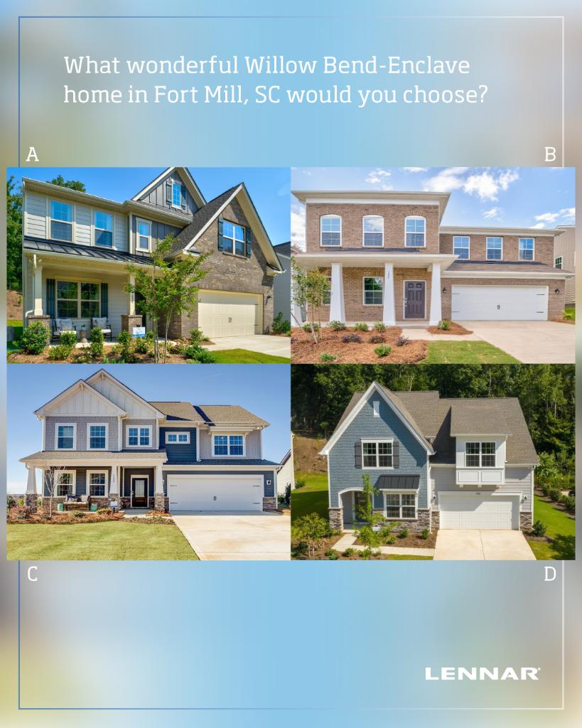 LennarCharNC's tweet photo. Willow Bend in Fort Mill, SC offers Lennar Charlotte's most popular floor plans. Which home is your favorite?! #YouChooseTuesday #HouseholdDebate #ThisOrThat #WillowBend #FortMillRealEstate #ForSale #MoveInToday https://t.co/it26SKWGqN https://t.co/XTZmSE5jqP