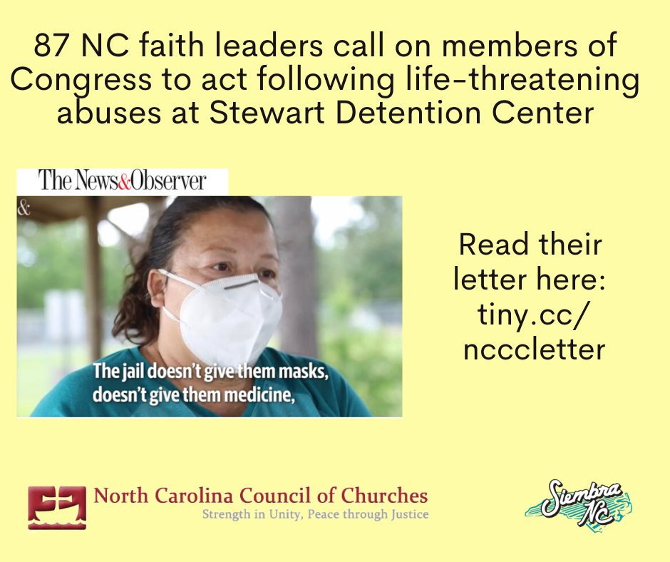 TODAY: @ncchurches & 87 faith leaders call for urgent action Reps @GKButterfield @RepDavidEPrice & @RepAdams on behalf of the families of 12 North Carolinians detained at Stewart. #FreeThemAll