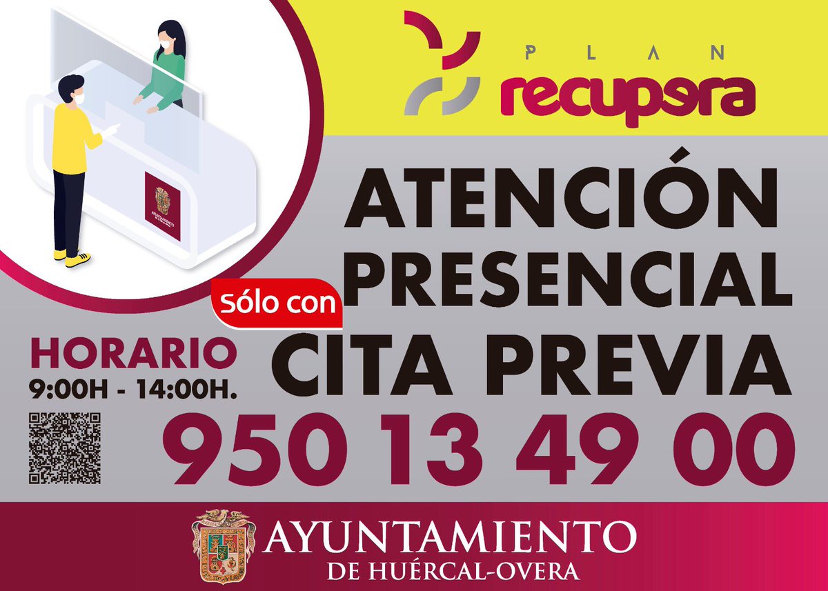 Desde mañana miércoles 20 abrimos la atención presencial a la ciudadanía bajo CITA PREVIA en horario de 9 a 14 horas.  Inicialmente solo serán citas para Acreditación de identidad para certificados digitales de personas físicas y fe de vidas.
#huércalovera #planrecupera