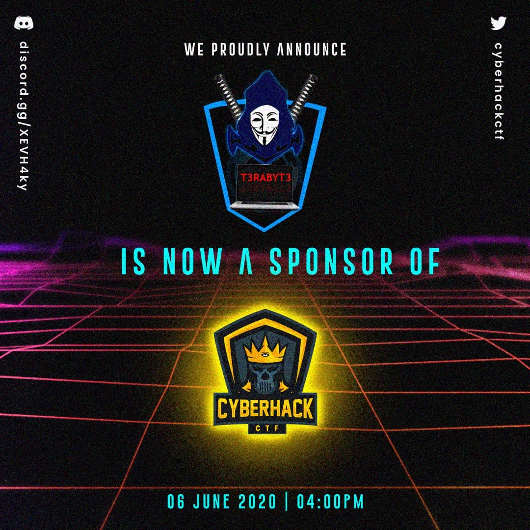 cyberhackctf's tweet image. We are proud to have
@t3rabyt3_akash
as one of our sponsors in CyberHackCTF 2020!
This is gonna be crazy fun for everyone out thereSmiling face with smiling eyesFace savouring food Stay tuned for more updatesFireFireFire Join cyberhack.tech