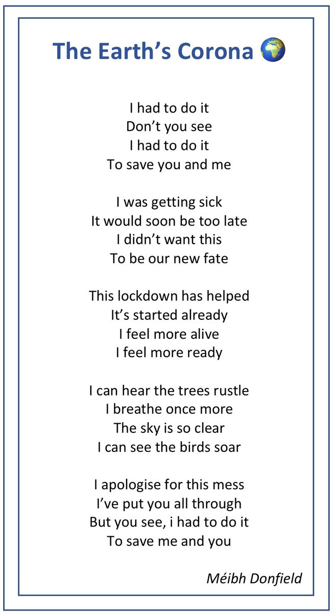 A fantastic poem has been composed by 1st year Méibh Donfield about Corona as part of an English assignment. Well done Méibh,  great work.  Keep it up, looking forward to seeing your next poem. #Corona #poetry <a href="/jctEnglish/">JCT English</a>
