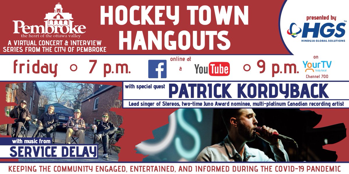 CityPembroke's tweet image. This Friday night on a big shiny #HockeyTownHangouts with @elijahmckeown: we've got @wearestereos vocalist @thekordyback &amp;amp; music from @ServiceDelay 👀👀👀
bit.ly/HockeyTownHang…