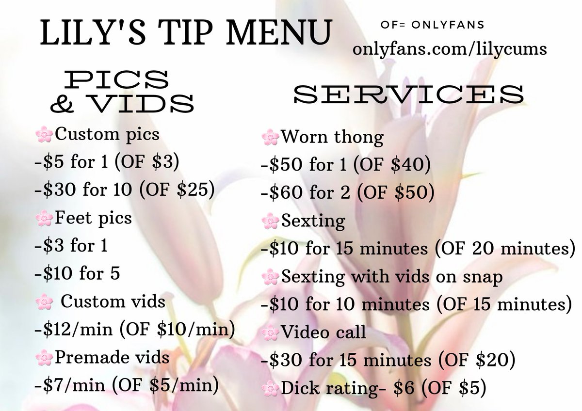LilyCums's tweet photo. I made a tip menu! Also made an instagram and free onlyfans for censored photos if anyone is interested 😊❤

🌸https://t.co/33QvZC7zKF
🌸Instagram: Lily.cums
🌸Rt for Rt (sws only) https://t.co/9IX2hQjgPl