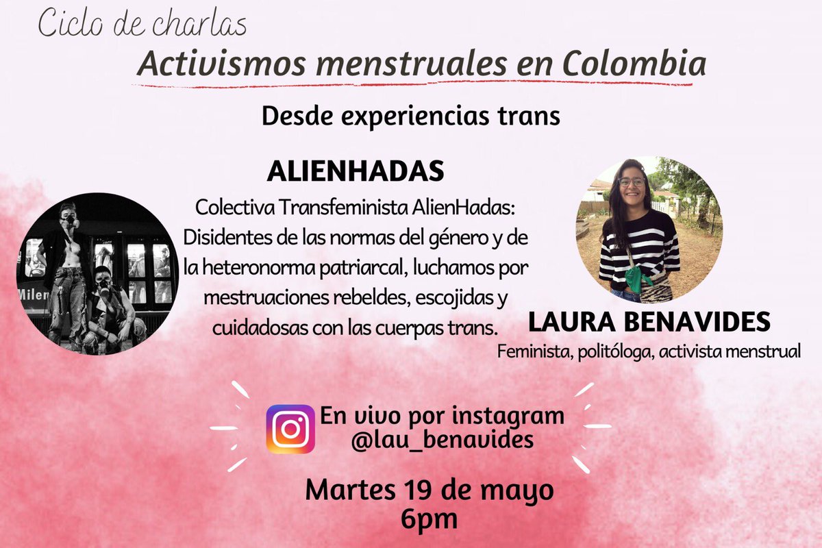 laurabegon's tweet photo. Hoy comienza #CicloDeCharlas Activismos menstruales en Colombia.
Nos acompañará @AbortereTrans desde #Alienhadas y abordaremos el tema desde las experiencias trans, reconociendo que éstas han sido invisibilizadas dentro de los discursos sobre la menstruación.
🚨6pm en Instagram https://t.co/bsejbhQ77b