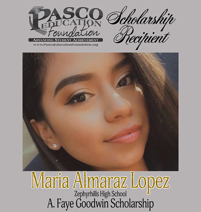 2020 Scholarship Recipient! 🎓 Congratulations to Maria Almaraz Lopez from <a href="/zhs_2020/">Zephyrhills Class of 2020</a> Zephyrhills High School for receiving the A. Faye Goodwin Scholarship.  View her bio and all of our recipients here: pascoeducationfoundation.org/2020scholarshi… #2020PEFScholarships #CO2020 #Scholarships #PascoProud