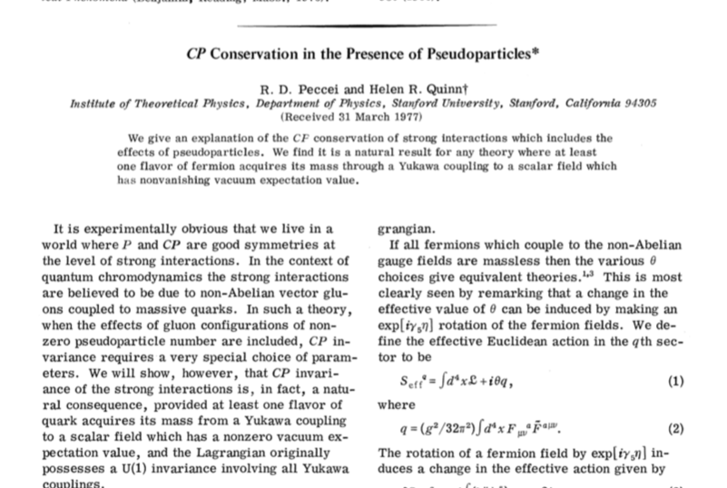 Quinn and Peccei proposed a mechanism that explains the lack of CP violation in QCD. The parameter θ isn’t static, they reasoned. Rather, it’s a field itself. The dynamics of this field within QCD naturally cause it to settle down to a value of zero. https://journals.aps.org/prl/abstract/10.1103/PhysRevLett.38.1440