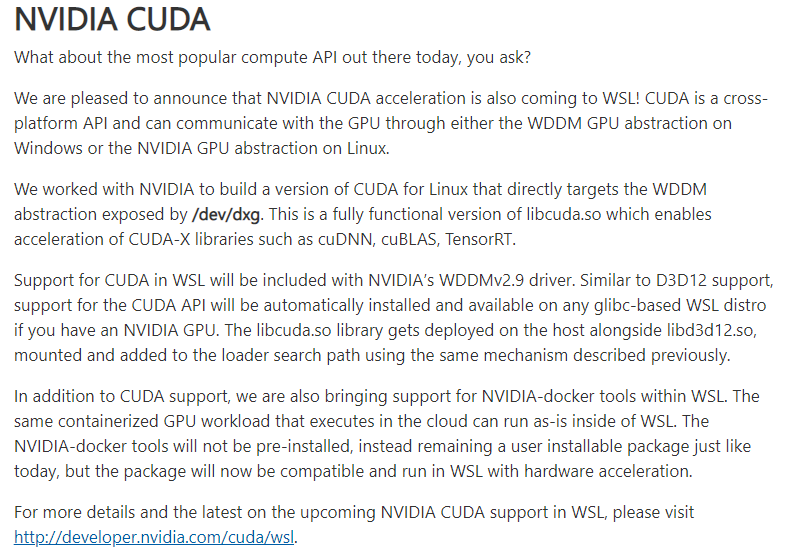 marcmauri's tweet photo. CUDA coming to WSL2! Hoping to say good bye to dual booting. https://t.co/H9FSYhEx55