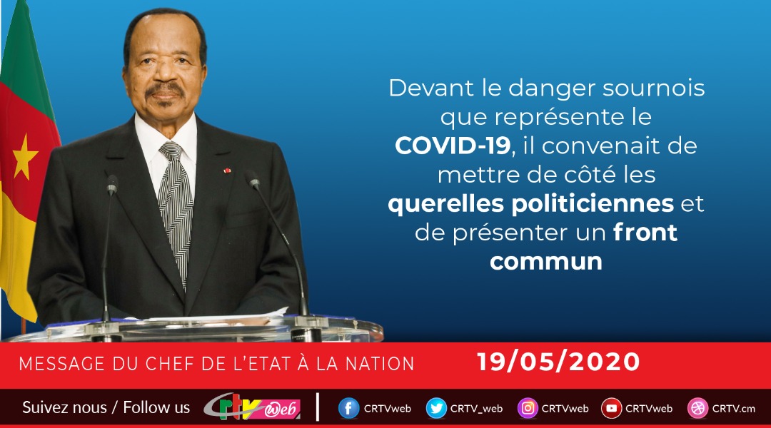 CRTV_web's tweet photo. Contre le COVID-19, 
Le front commun 
#BiyaSpeech 
#20mai2020 
#Cameroun 
#COVID19 https://t.co/ChZNNt5z1u