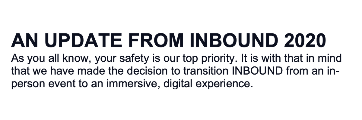 We are sad😥, but understand and support wholeheartedly!❤️
#INBOUND2020