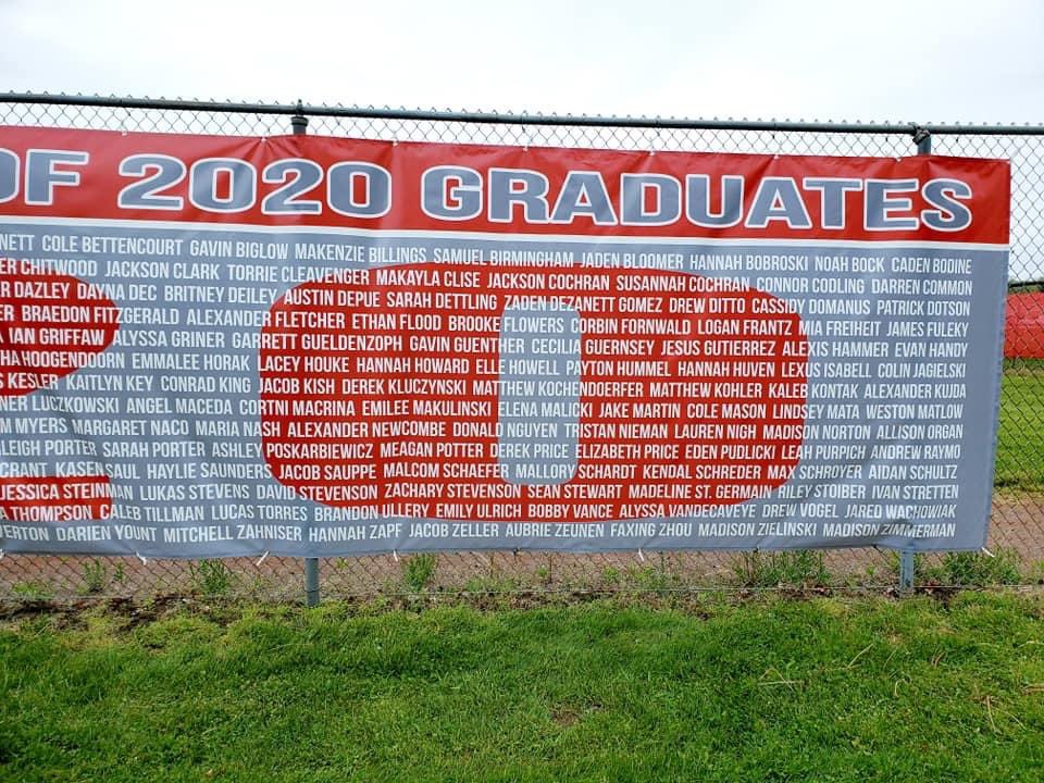 BedfordSupt's tweet photo. How great is it that it takes a full 50 foot long banner to highlight the BHS Class of 2020! Congratulations  to all 350 Graduating Kicking Mules! Thank you Principal Weber and Staff for this great recognition. https://t.co/cHlthzm4mQ