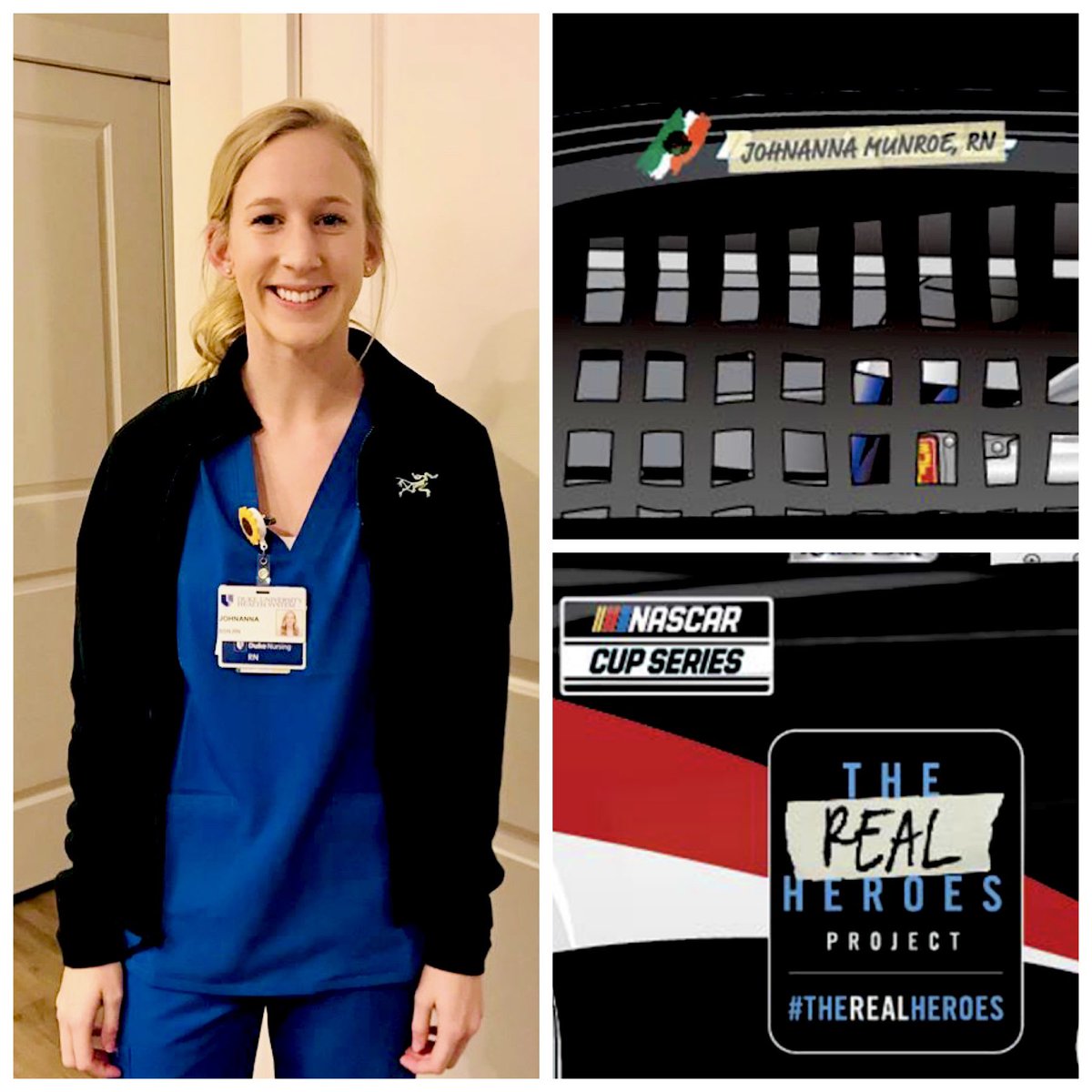 GauntBrosRacing's tweet image. For tomorrow’s #Toyota500, @Daniel_SuarezG will be honoring Johnanna Brooke Munroe, a registered nurse in the Medical ICU at Duke University Hospital, which is a designated COVID-19 unit. Munroe is a longtime friend of team owner Marty Gaunt and his family.

#NASCAR | #TeamToyota