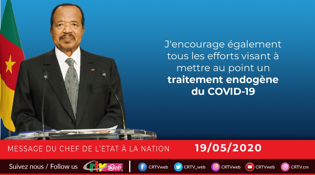 CRTV_web's tweet photo. Le Président n'est pas contre un éventuel médicament made in Cameroon.
#BiyaSpeech 
#20mai2020 
#Cameroun 
#COVID19 https://t.co/Xqu2Aiuqmr