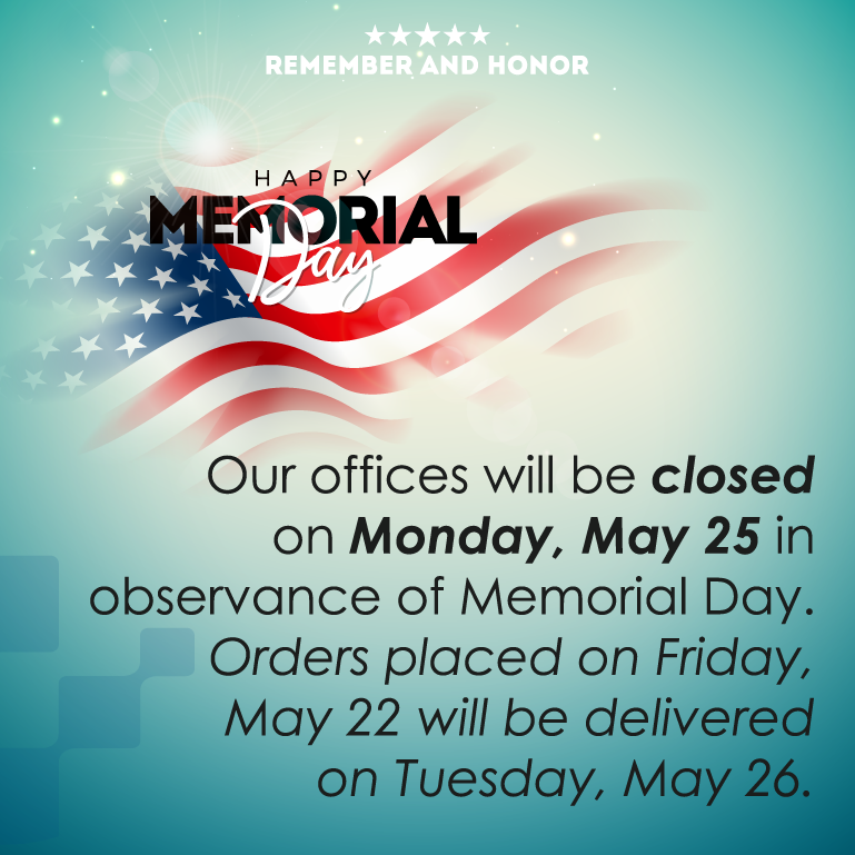CompleteCA's tweet photo. Our offices will be closed on Monday, May 25 in observance of Memorial Day. Orders placed on Friday, May 22 will be delivered on Tuesday, May 26. We hope you have a safe weekend! 🇺🇸 https://t.co/QkogCfu20X