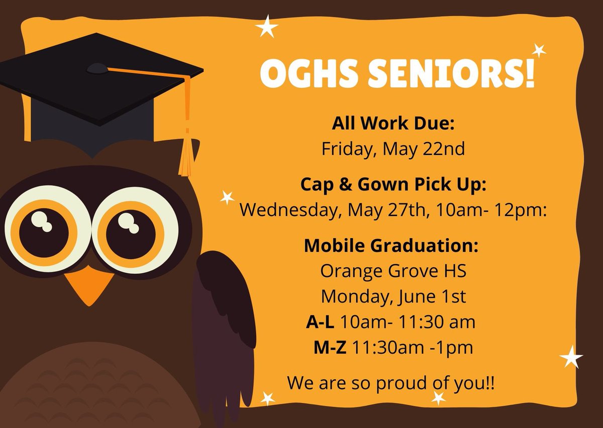 Attention OG High Seniors- Here are some important dates over the next 2 weeks.