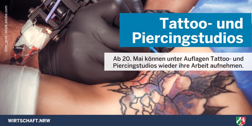 WirtschaftNRW's tweet photo. Ab dem 20. Mai können unter Auflagen #Tattoo- und #Piercingstudios wieder öffnen, standesamtliche #Trauungen können auch mit Gästen stattfinden und #Picknicke sind wieder im öffentlichen Raum erlaubt. Die überarbeitete Schutzverordnung: https://t.co/ZIyWh47oAr https://t.co/ALrJo6aRg8
