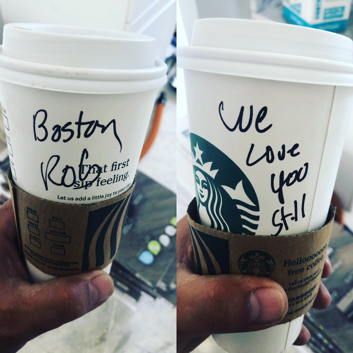 BostonRob's tweet photo. Big thanks to #MyGirls at @Starbucks Appreciate the love ❤️! https://t.co/Vmpep2Qnnl