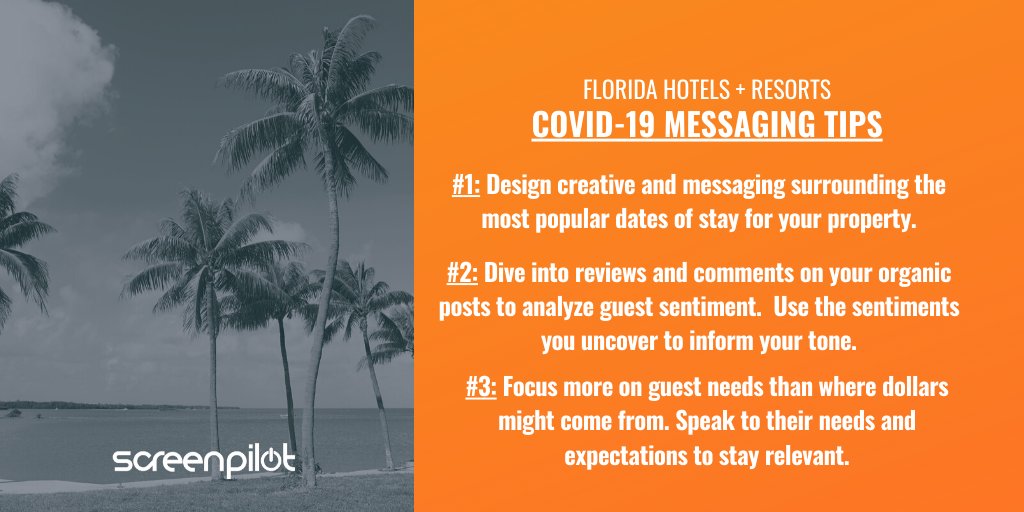 screenpilot's tweet image. Learn more about our recovery recommendations for Florida hotels and resorts here: bit.ly/2X9oryA

#digitalmarketing #hospitality #hotelmarketing #hospitalitymarketing #hoteliers #florida #floridahotels #messagingtips
