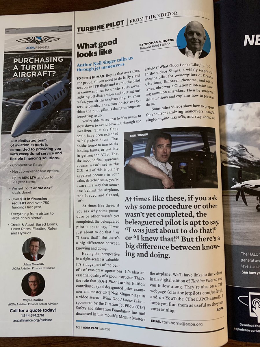L2Aviation's tweet photo. The @AOPA PIlot May 2020 issue has an excellent article on Citation Jet Pilot’s “WHAT GOOD LOOKS LIKE” program. Pointing to flight data and #FOQA for insurance underwriters to reduce premiums. And, the CJP makes it available for FREE https://t.co/H0Uz9jrXMd #miniQAR @GEAviation https://t.co/yGEraAXEKT