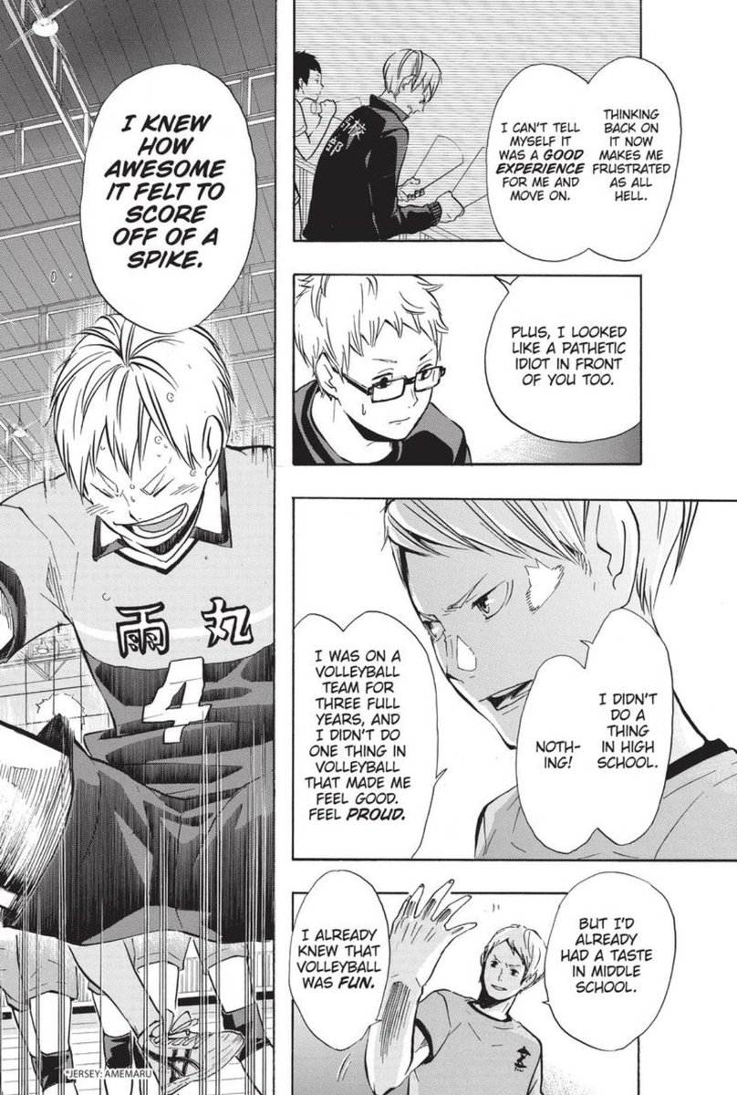 in the end i think tsukki really had to forgive himself more than his brother  but when he sees that aki still loves the feeling & joy of playing volleyball, he is also finally able to open himself back up to feeling his Moment too