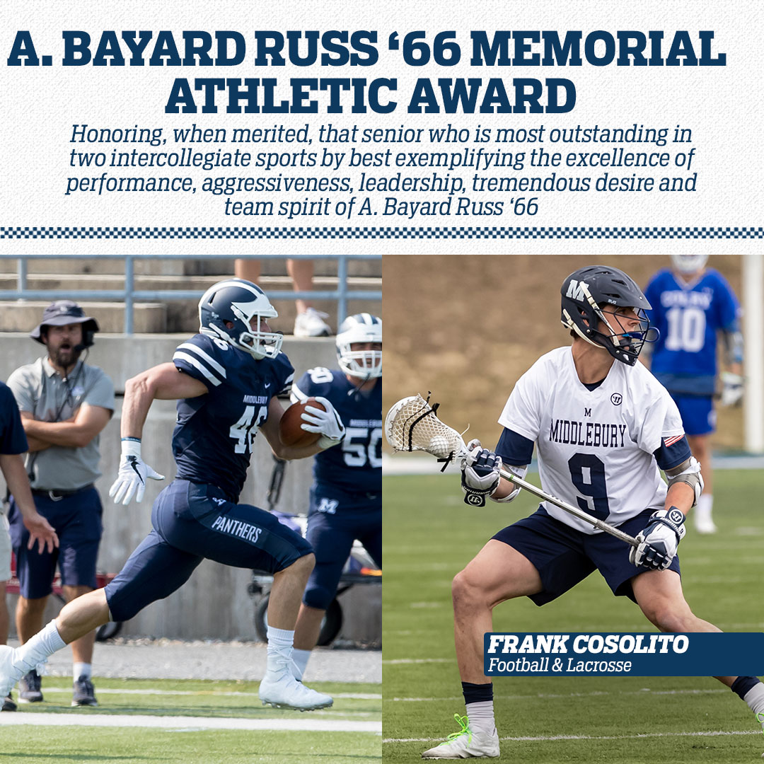 Middlebury Athletics (@middathletics) on Twitter photo Congratulations to Frank Cosolito of <a href="/MiddFootball/">Middlebury Football</a> & <a href="/middmlacrosse/">Middlebury Men's Lacrosse</a> on earning the A. Bayard Russ '66 Memorial Athletics Award! #GoMidd Congratulations to Frank Cosolito of <a href="/MiddFootball/">Middlebury Football</a> & <a href="/middmlacrosse/">Middlebury Men's Lacrosse</a> on earning the A. Bayard Russ '66 Memorial Athletics Award! #GoMidd