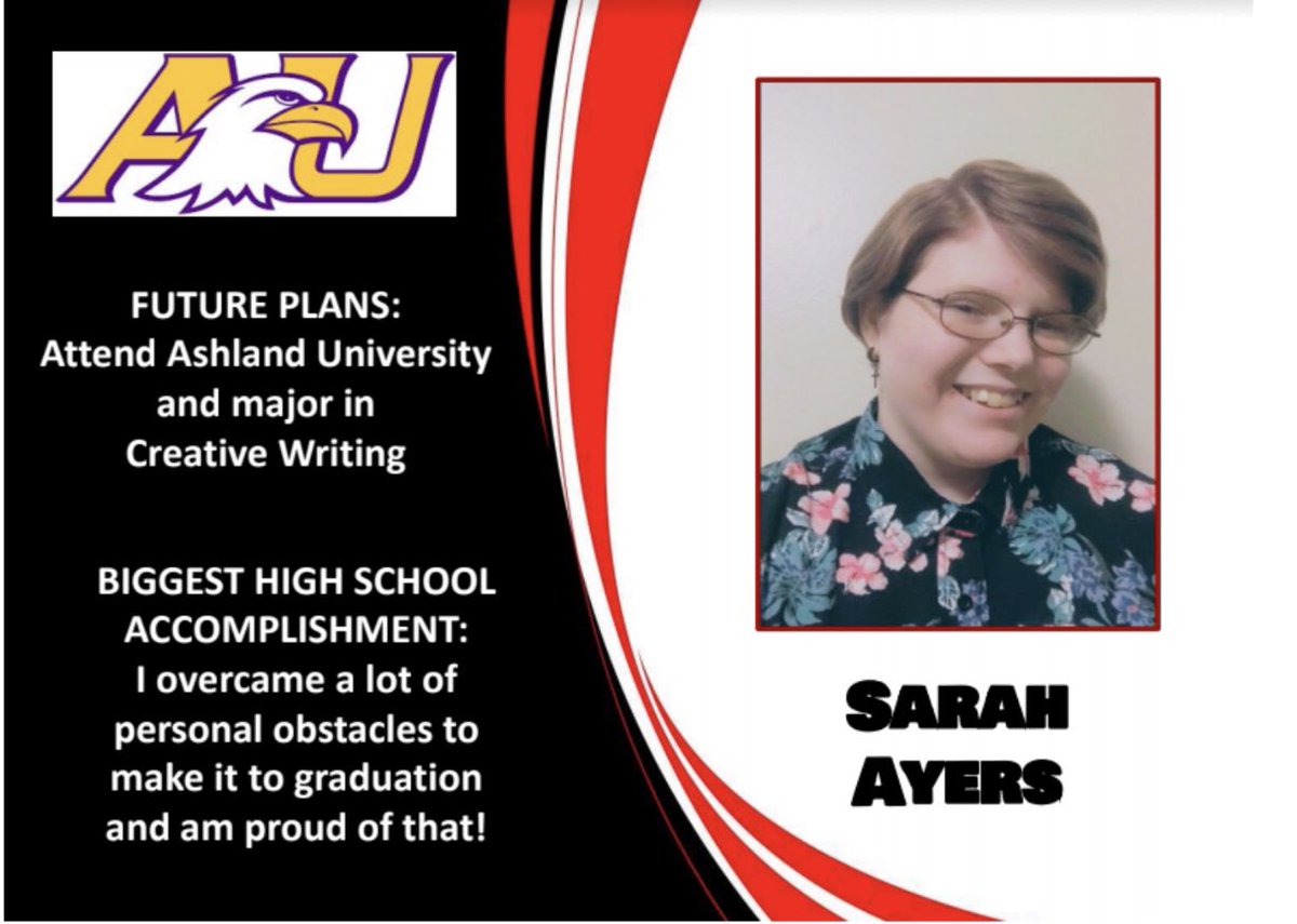 We are excited to celebrate PHS seniors!  Senior s/o today (5/19/20) is Sarah Ayers.  Sarah plans to attend <a href="/Ashland_Univ/">Ashland University</a> and major in Creative Writing.  Congrats Sarah!  #PerkinsPride🏴‍☠️ #SeniorShoutOut <a href="/2020CLASSPHS/">Perkins Seniors</a>