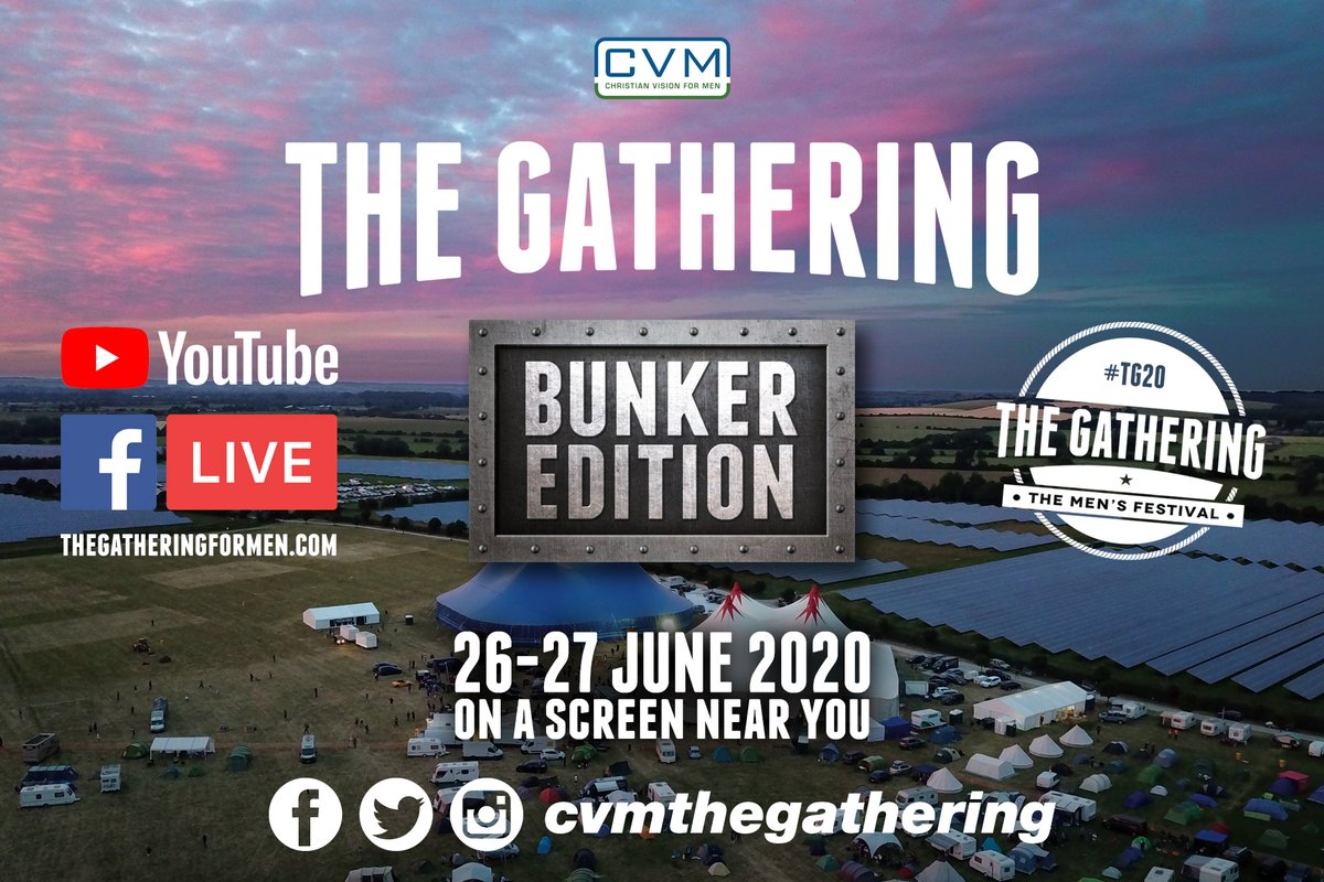 CVMen's tweet photo. We are pleased to announce that the Gathering is going Live with ‘TG20 - The Bunker Edition’. Beechy &amp; Blackers hosting, special guests, Graham Kendrick, life stories, comedy, banter, seminars, Gospel preaching, you will love it! More details coming soon.
https://t.co/2tfppurHub https://t.co/2UHhZfk9l2