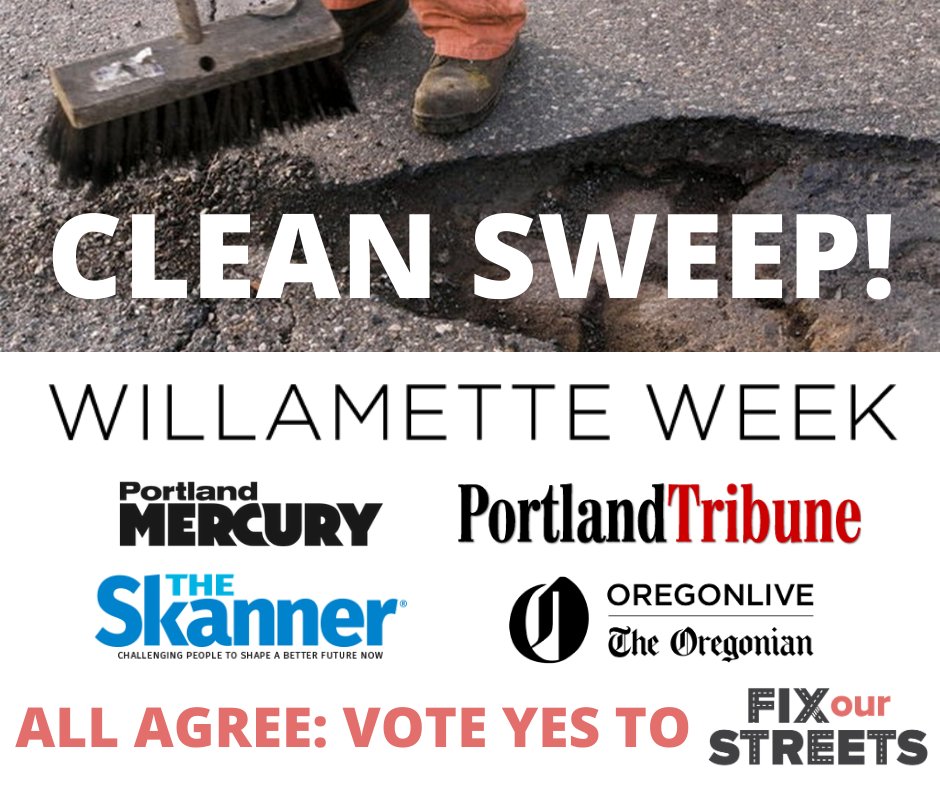 ICYMI: Our community agrees: let’s continue to fix our streets, at the same tax rate, by voting YES on Measure 26-209 by 8 pm tonight! #FixPDXStreets