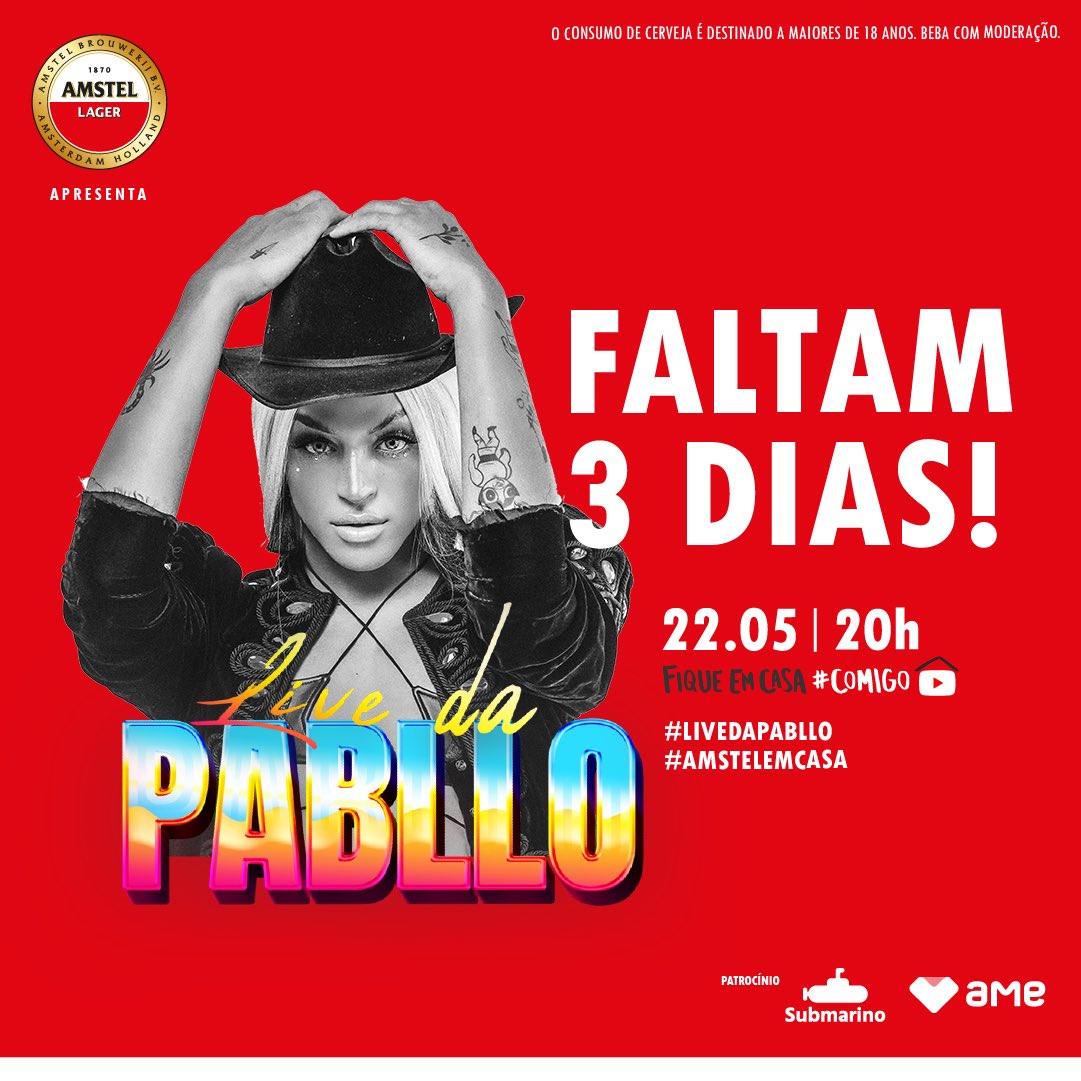 pabllovittar's tweet photo. tá chegando e eu já tô sentindo o gostinho da sexta-feira aqui e vcs? 🔥#LivedaPabllo 🔥 #AmstelEmCasa 🔥 https://t.co/ftahUbB3IX https://t.co/CFiBV1mZtj