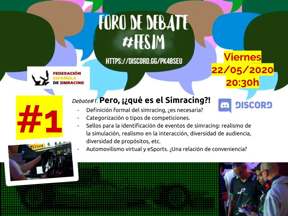 FESIM_oficial's tweet photo. Os presentamos la iniciativa "FORO de DEBATE #FESIM", un espacio de encuentro para la comunidad de simracing en España. https://t.co/xoonfoF5G8