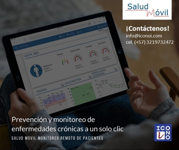 Descongestione sus centros médicos y mantenga monitoreados a sus pacientes con enfermedades crónicas

Mas información lnkd.in/gYaHhuJ

Contáctenos: info@iconoi.com / cel (+57) 321 973 2472

#mhealth #HealthTech #Health #diabetes #technology #Salud