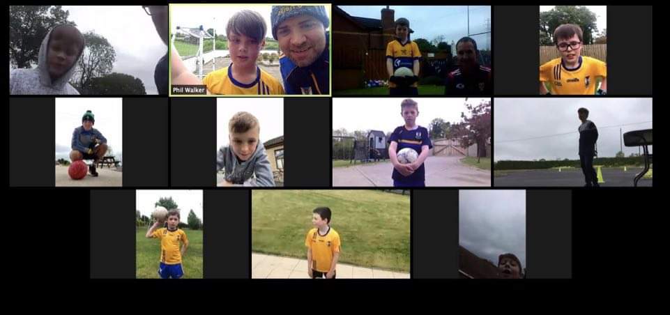 Our under 11 boys taking part in their weekly training session hosted by Under 11 coach Phil Walker  &amp; Senior Men's player Frank McCartan  via Zoom well done 💪 💛💙 #alwayslearning #zoomsessions #team #upthelish <a href="/OfficialDownGAA/">Official Down GAA</a>