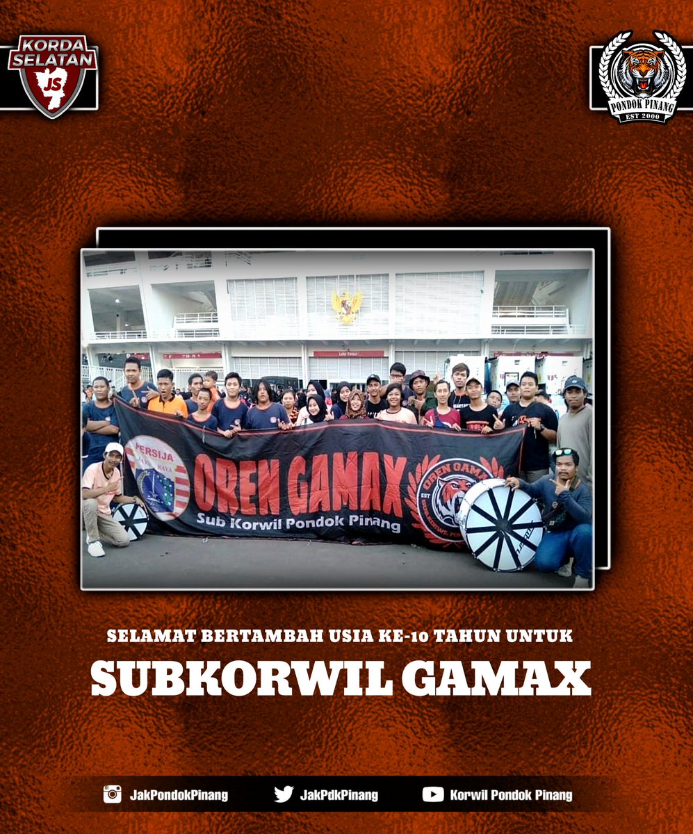 jakpondokpinang's tweet photo. Genap Satu Dekade, the Jakmania Subkorwil Oren Gamax berdiri. Selamat bertambah usia, panjang umur, kompak selalu, dan semakin solid untuk kalian.

#Persija #JS08
#MacanKemayoran
#JakPondokPinang https://t.co/u4ba7HZ1NV