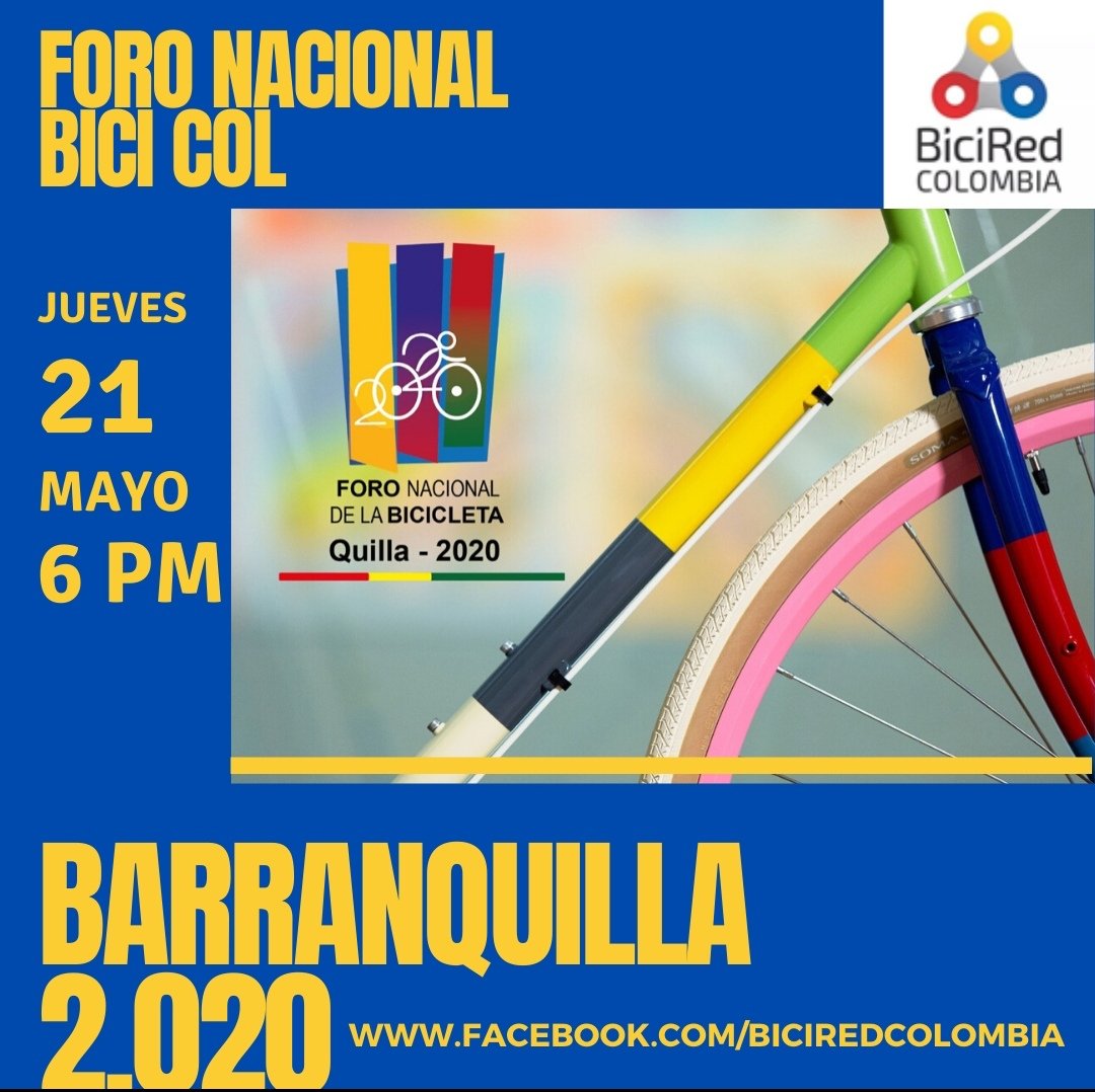 Compedales:

El 21 de mayo a 6:00 pm vamos a coversar de nuestro  <a href="/ForoNalBiciCol/">Foro Nacional Bici</a> versión 2020 en Barranquilla. 

Retos, expectativas y estrategias para lograr integrar lo nacional con lo local en tiempos de COVID-19

#LaBiciNoPara #VamosATiráPedal #FNBQuilla2020 #ApoyamosAlFNB