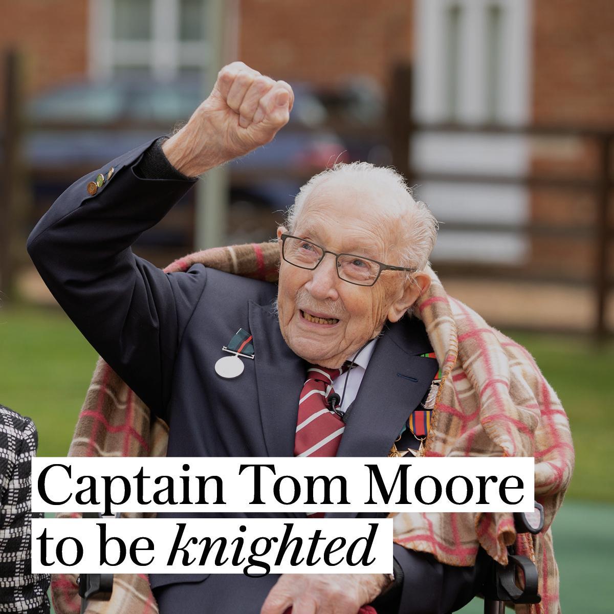 Second World War veteran and NHS fundraiser Captain Tom Moore is to be knighted! 🎉

The 100-year-old raised almost £33 million for health service charities by walking laps of his Bedfordshire garden.

Read more: telegraph.co.uk/news/2020/05/1…