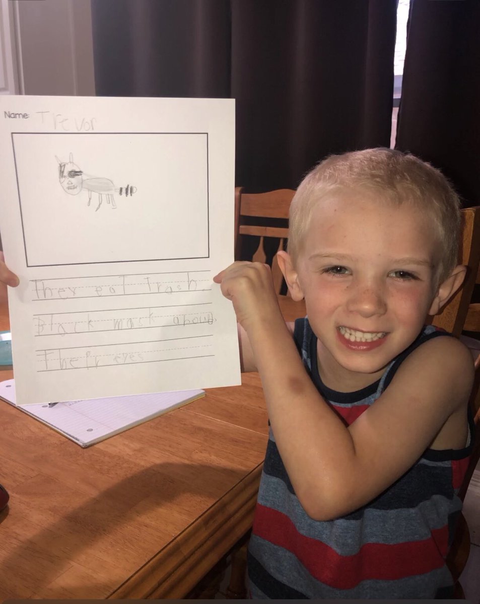 HRadous's tweet photo. This Bay Kinder Leader has been rockin’ the distance learning. He’s been learning about characteristics of mammals and what they eat. 🦝 #bayeaglessoar #bayeagleslearn #bayimpact2020 #clearcreekisd #baykinderleaders https://t.co/DHnAggzQ3T