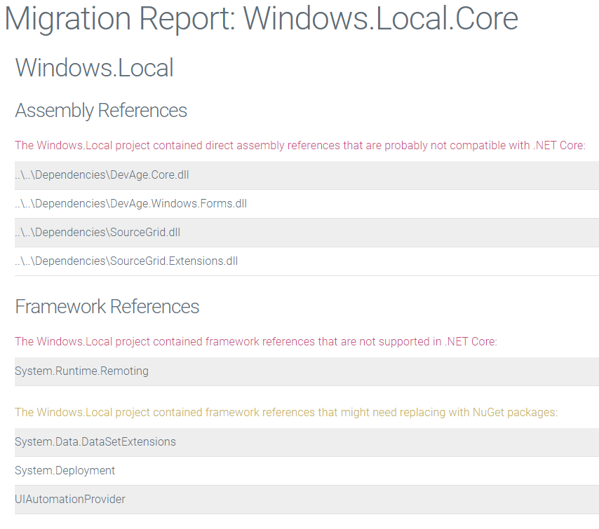 Watching #MSBuild and pondering updating your code to the new #dotnet?
Here's a sample migration report from <a href="/VisualRecode/">VisualRecode</a> showing issues when migrating a WinForms app from .NET 4.6.1 to #dotnetcore 3.1: