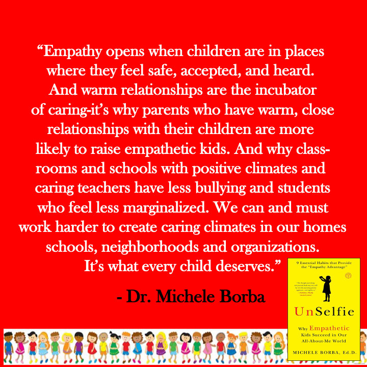 micheleborba's tweet photo. #Empathy opens when kids are in places where they feel safe, accepted and heard---what every child craves now. Without them learning, empathizing, self-respect, focusing, self-regulating, joy &amp; well-being are impossible. #UnSelfie https://t.co/liV7jNMVan