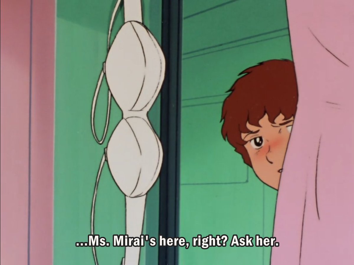 i'm so used to Yucky Things happening whenever a bra appears in an Anime that this scene shocked me with how normal it was.Like he fixes a tap and is the regular amount of embarassed about seeing a tiddy. Absolutely no anime buffonery, guess they hadn't invented it in 1979
