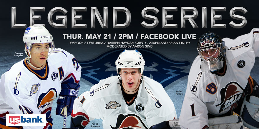 mkeadmirals's tweet photo. Admirals Legend Series presented @usbank is happening in just TWO days!
Join @aaronadmirals, @dhaydar20, Greg Classen &amp; Brian Finely!
See you on Thursday at 2pm on Facebook! https://t.co/XumBgyXOAA