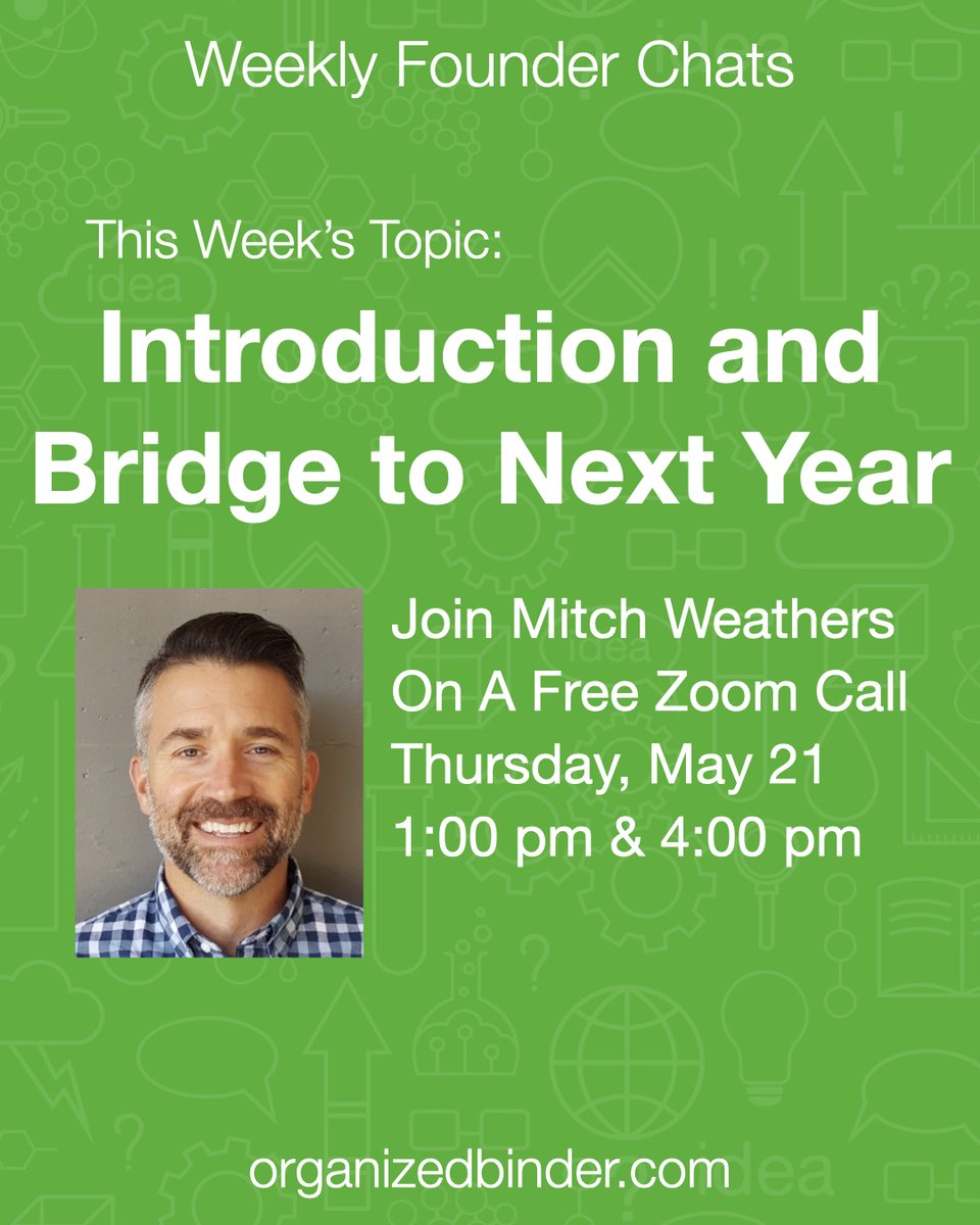 organizedbinder's tweet photo. Join Mitch Thursdays for free weekly Organized Binder chats! 

This week's focus is an introduction and creating a bridge to next school year. 

#equity #distancelearning #Homeschooling2020 #withnohea #blendedlearning #organizedbinder #teachertips https://t.co/OFMjRJYTKX