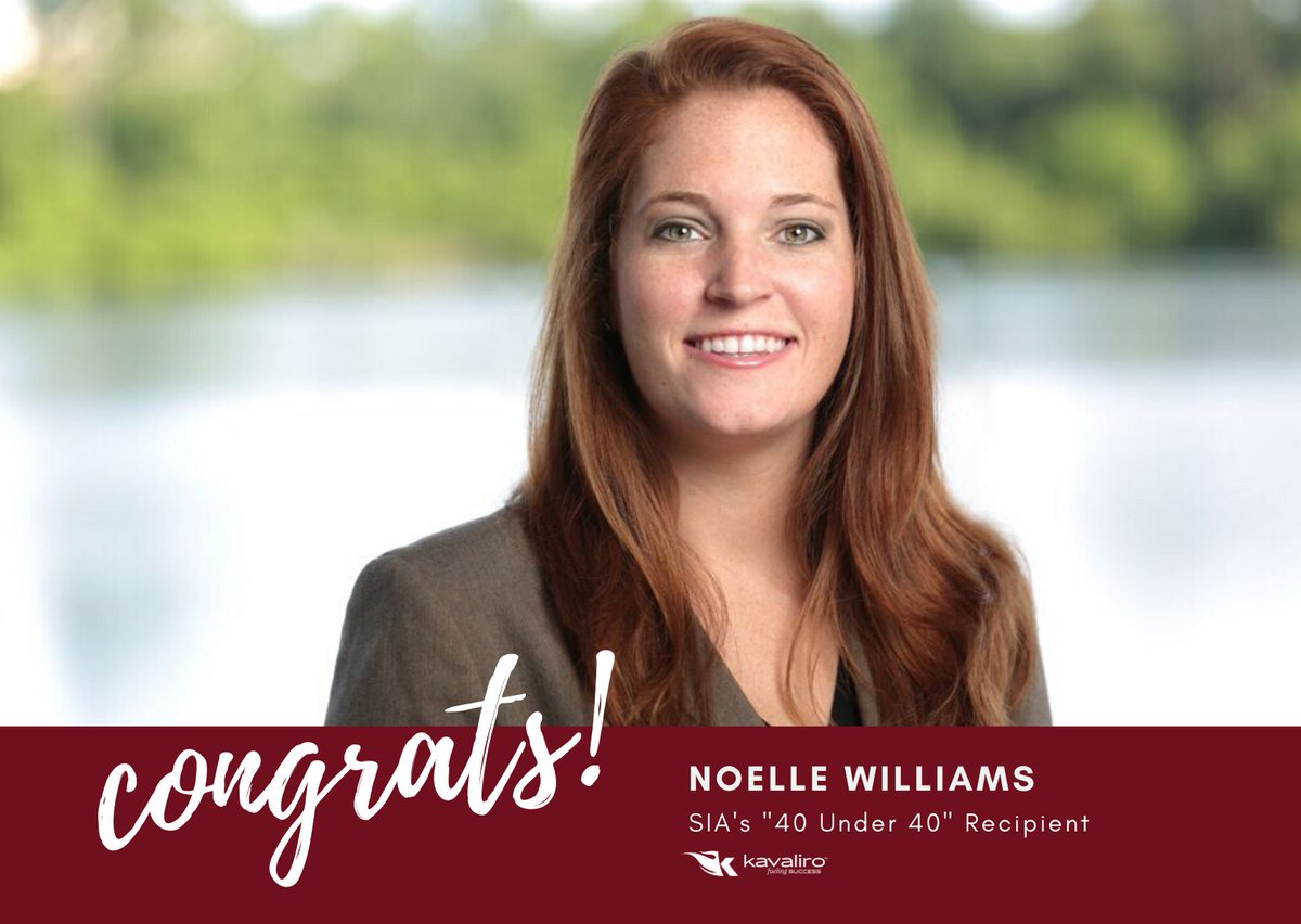 Kavaliro's tweet photo. We are excited to announce that Noelle Williams, Director of Recruiting at Kavaliro, has been recognized as one of SIA's "40 Under 40" recipients! We are incredibly proud of how far Noelle has come since first joining Kavaliro as a UCF graduate 7 years ago. https://t.co/hcGVa6jQiX