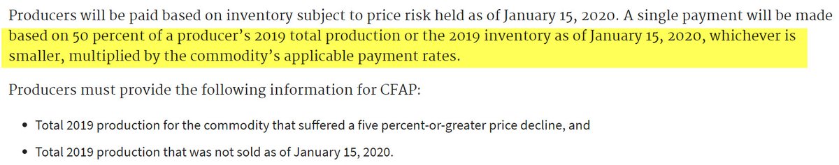 1. USDA language on how  #CFAP payments will be calculated is confusing on the website but the actual rulemaking document makes it clear. This is text on USDA website:  https://www.farmers.gov/cfap/non-specialty